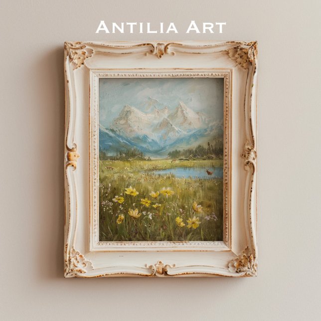 Poster Primavera Mountain Meadow Vintage Nature Art (Criador carregado)