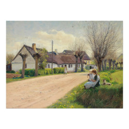 Póster Primavera na aldeia com meninas à beira da estrada