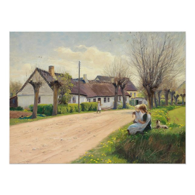 Póster Primavera na aldeia com meninas à beira da estrada (Frente)