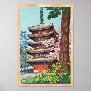 Póster Primavera no Templo Kurama Asano Takeji shin hanga