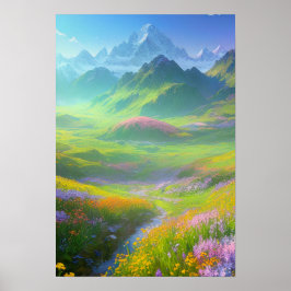 Poster Primavera no Vale de Snowy Peaks