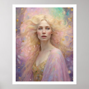 Poster Primavera Pastel Art Deco Woman com cabelo loiro