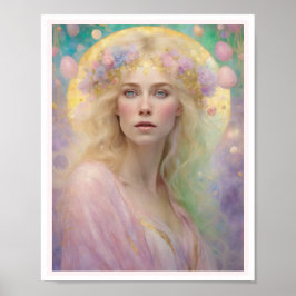 Poster Primavera Pastel Art Deco Woman Rosas de cabelo lo