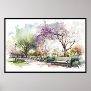 Poster Primavera Stroll no Park Watercolor