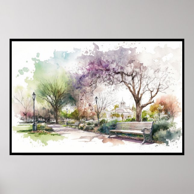 Poster Primavera Stroll no Park Watercolor (Frente)