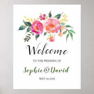 Poster Primavera Summer Watercolor Floral Wedding Bem-vin