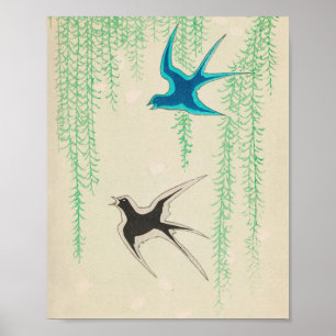 Poster Primavera Swallow on Willows Vintage Japonês Bird