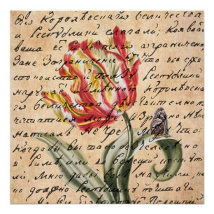 Póster Primavera Tulipas e manuscrito