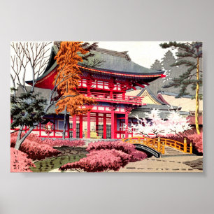 Poster Primavera vermelho japonês do templo
