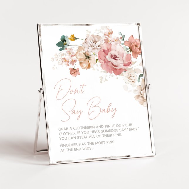 Poster Primavera Wildflower Chá de fraldas Don't say Baby (Summer Floral Baby Shower Don't Say Baby Sign)