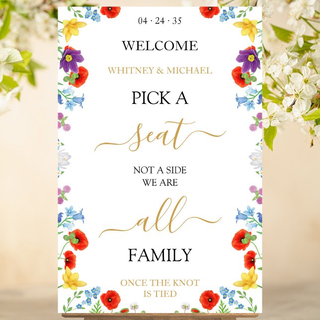 Poster Primavera Wildflower Escolha Um Casamento Personal (Spring Wildflower Pick A Seat White Personalized Wedding Poster)