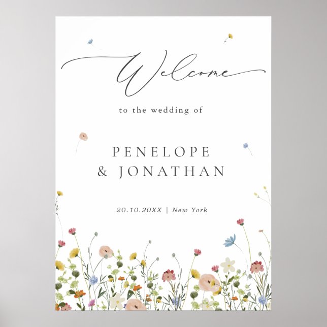 Poster Primavera Wildflower Garden Floral Weding Bem-vind (Frente)