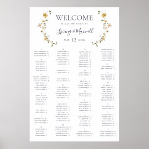 Poster Primavera Wildflower   Gráfico de assentos alfabét