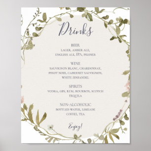 Poster Primavera Wildflower Posto de Menu Bebidas Branc
