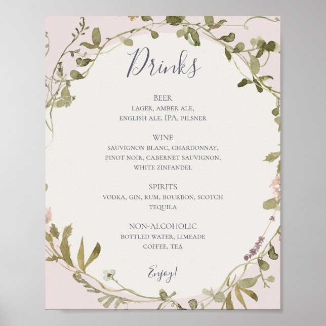 Poster Primavera Wildflower | Posto de Menu Bebidas Negra (Frente)