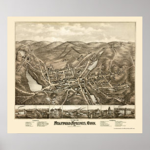 Póster Primaveras de Stafford, mapa panorâmico do CT -