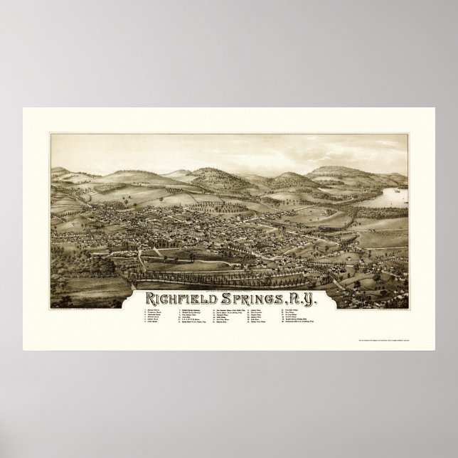Póster Primaveras Richfield, Mapa Panorâmico NY - 1886 (Frente)