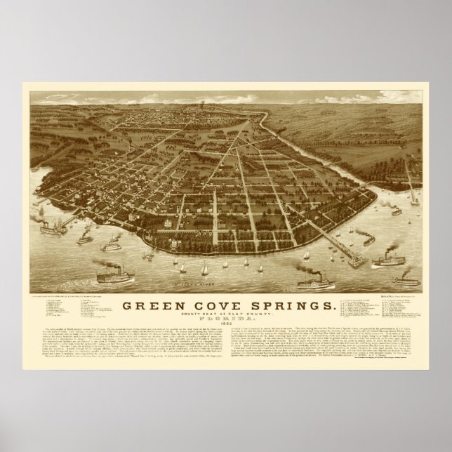 Póster Primaveras Verde, Mapa Panorâmico FL - 1885 (Frente)