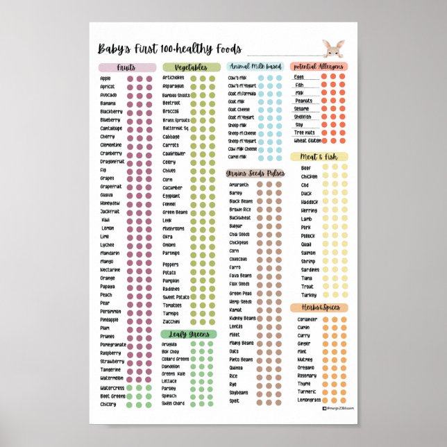 Poster Primeira comidas, comida saudável do bebê por Marg (Frente)