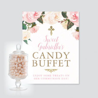 Poster Primeira Comunhão & Batismo BUFFET DE DOÇURA ROSA