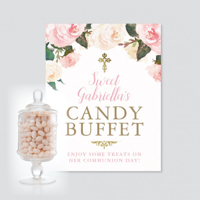 Poster Primeira Comunhão & Batismo BUFFET DE DOÇURA ROSA (Criador carregado)