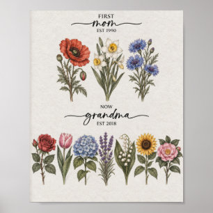 Poster Primeira Mãe Para a Avó Azul e Rosa Botânica Nasci