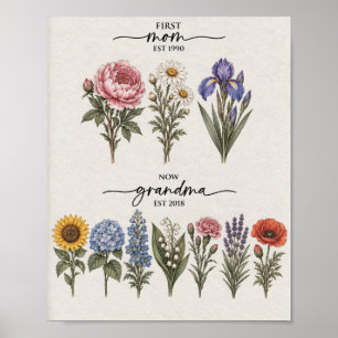 Poster Primeira Mãe Para a Avó Lavanda e Rosa Flor do Nas