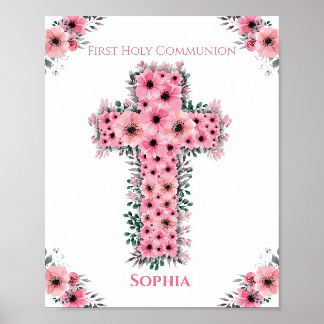 Poster Primeira Sagrada Menina Rosa, Flor Rosa, Chic (Frente)