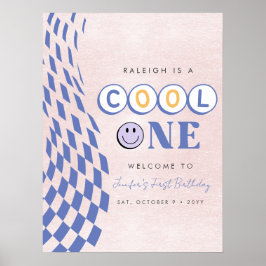 Poster Primeiro Aniversário da Garota Legal Xadrez Retro