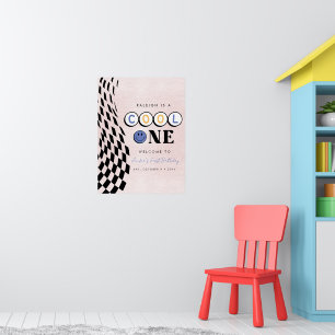 Poster Primeiro Aniversário da Garota Legal Xadrez Retro