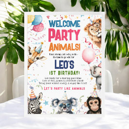 Poster Primeiro aniversario de animais de festa divertida