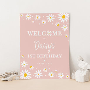 Poster Primeiro aniversario de Blush Boho Daisy Floral Gi