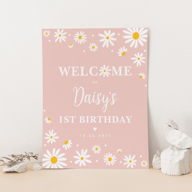 Poster Primeiro aniversario de Blush Boho Daisy Floral Gi (Criador carregado)
