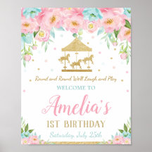 Primeiro aniversario de Carrossel Floral Rosa