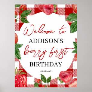 Poster Primeiro aniversario de morango Berry Sweet