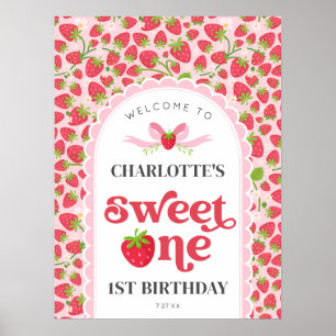 Poster Primeiro aniversario de Morango Doce 18x24 Bem-vin