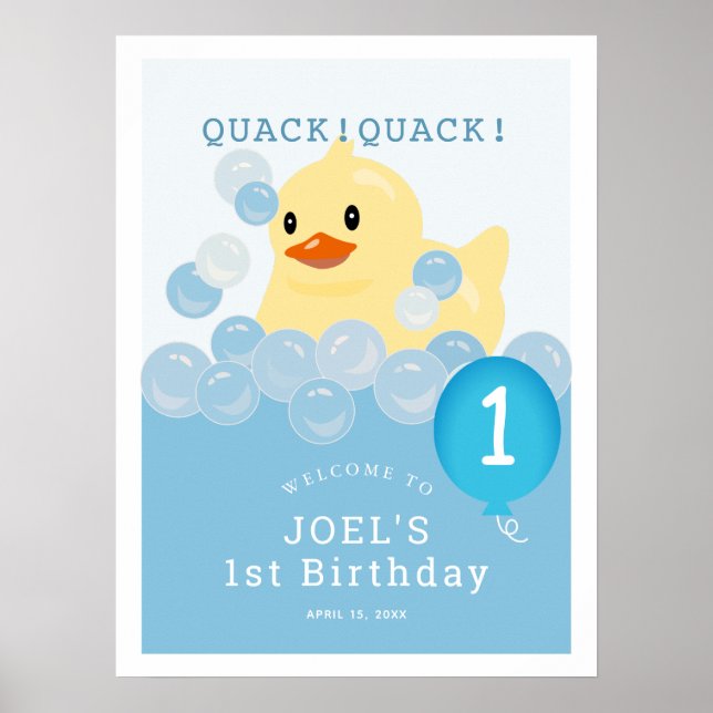 Poster Primeiro aniversario de Rubber Ducky Blue Boy bem  (Frente)