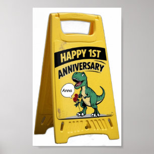 Poster Primeiro aniversário do T-rex com rosas