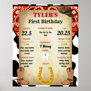 Poster Primeiro aniversario dos marcos do Cowboy Baby Pos