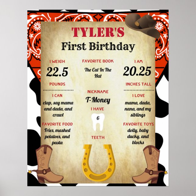 Poster Primeiro aniversario dos marcos do Cowboy Baby Pos (Frente)