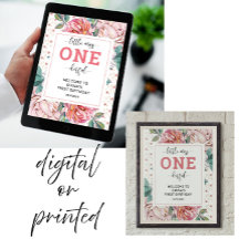 Primeiro aniversario Floral Rosa Bem-vindo