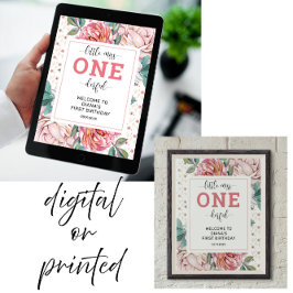 Poster Primeiro aniversario Floral Rosa Bem-vindo