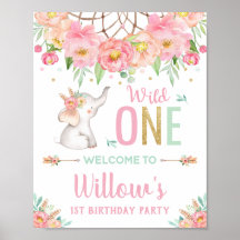 Primeiro aniversario Floral Rosa-Elefante Boho Bem