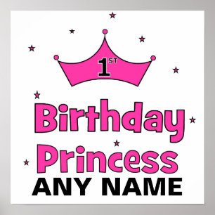 Póster primeiro aniversario Princesa! Com coroa rosa