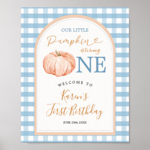 Poster Primeiro aniversario Pumpkin Boho Blue Gingham