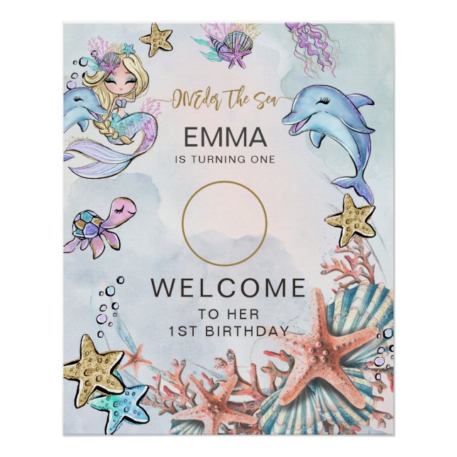 Póster Primeiro aniversario Sereia Foto ONEder O Mar Bem- (Frente)