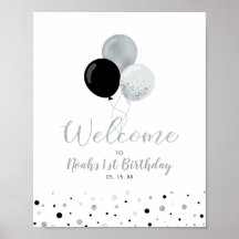 Primeiro aniversario Silver & Black Balloons Boy W