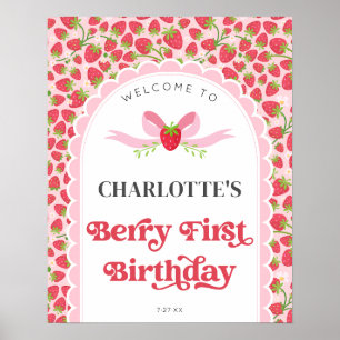 Poster Primeiro aniversario Strawberry Berry 16x20 Bem-vi