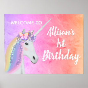 Poster primeiro aniversario Unicorn Rainbow Watercolor Be