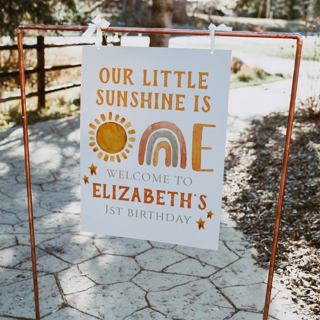 Poster primeiro aniversario Watercolor Rainbow e Sun Welc (Criador carregado)